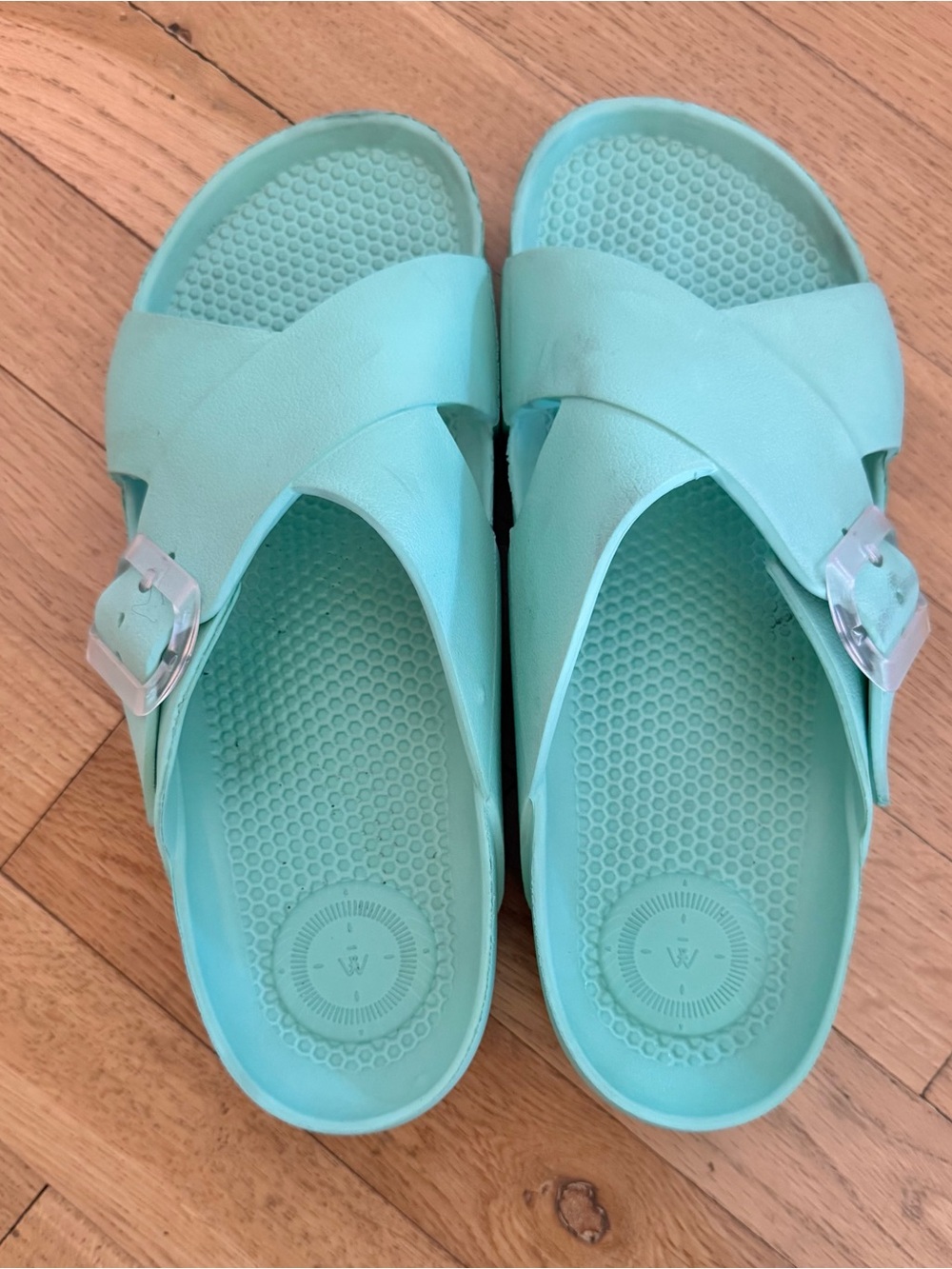 Totes Women’s Mint Green Cross Buckle Slide Sandals